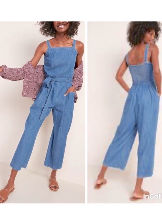 Old Navy Pants - Old Navy Denim Jumpsuit Blue Smocked Back Medium